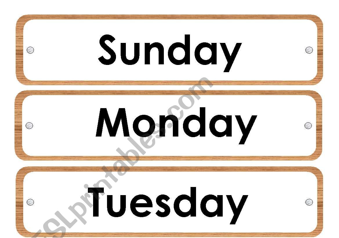 DAYS OF THE WEEK CARDS worksheet
