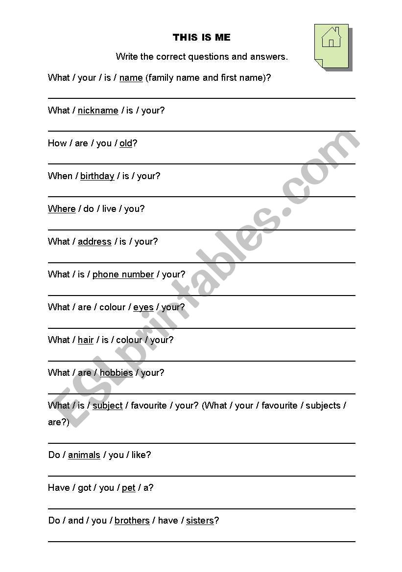 This is me - questions and answers + key - ESL worksheet by Dietze