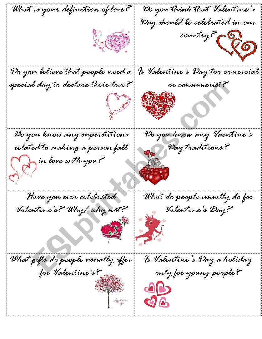 Valentines speaking cards worksheet