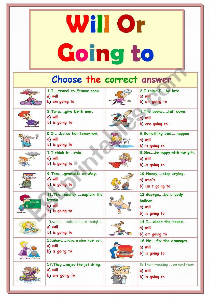 Will + Going to .. worksheet