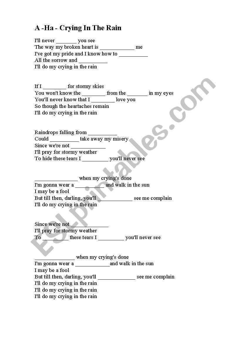 a-ha crying in the rain worksheet