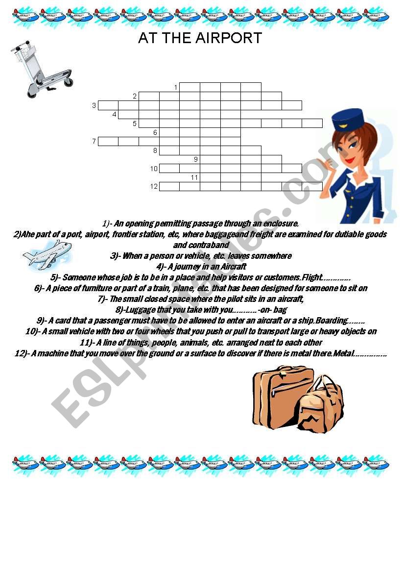 At the Airport Crossword worksheet