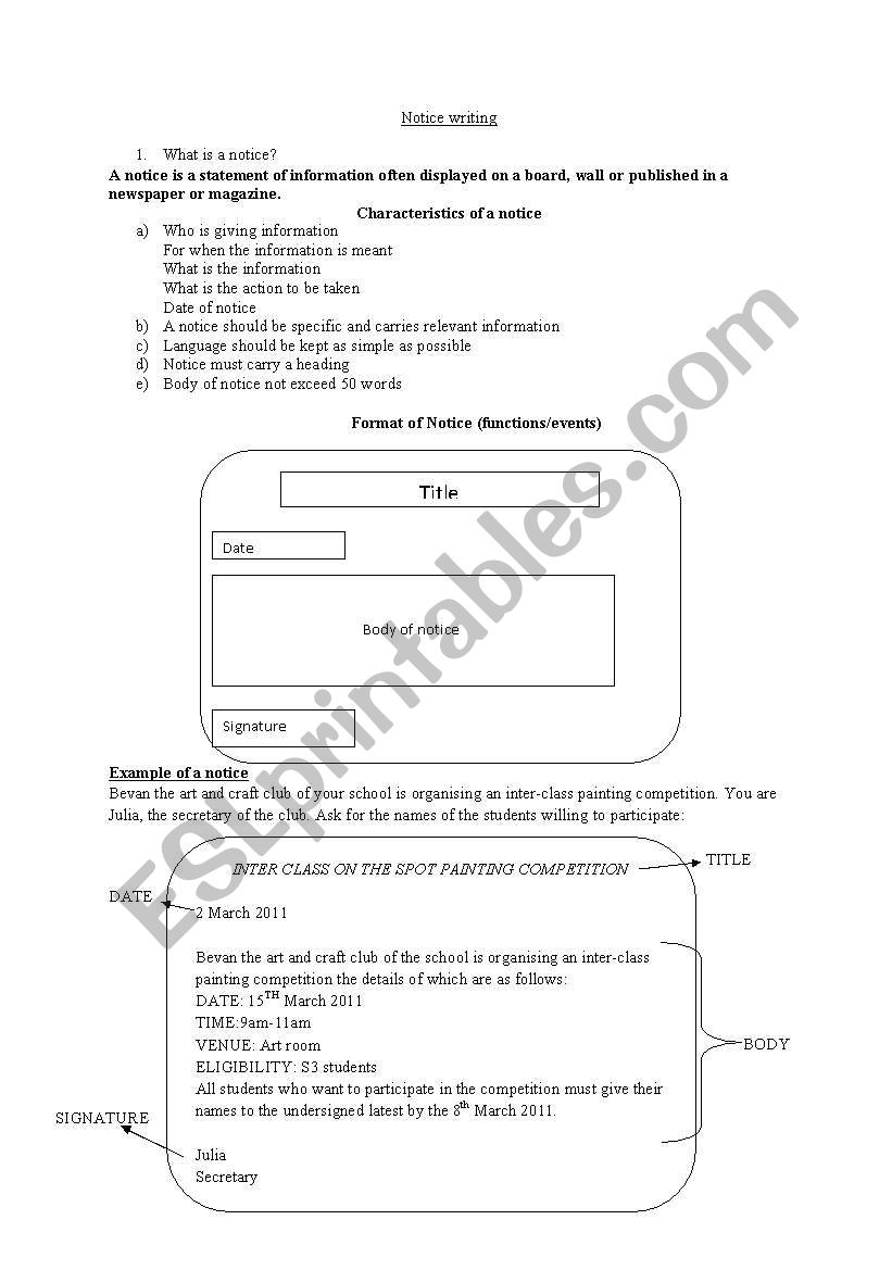 Notice writing worksheet