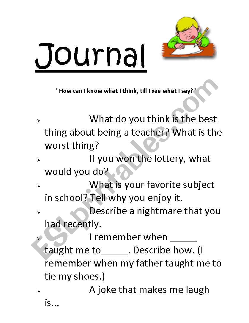 journal topics  worksheet