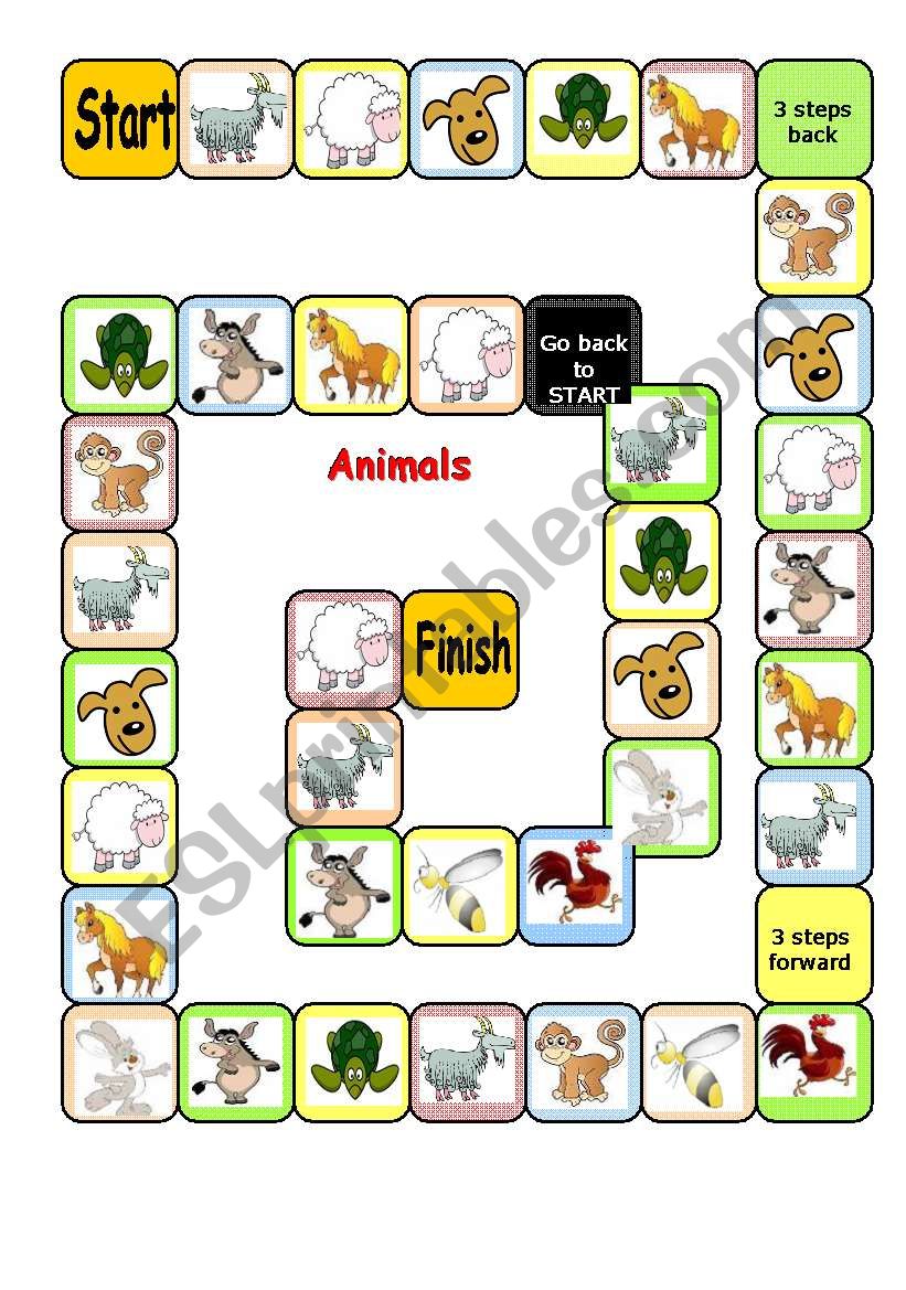 Animals. Board game - ESL worksheet by Ladan22