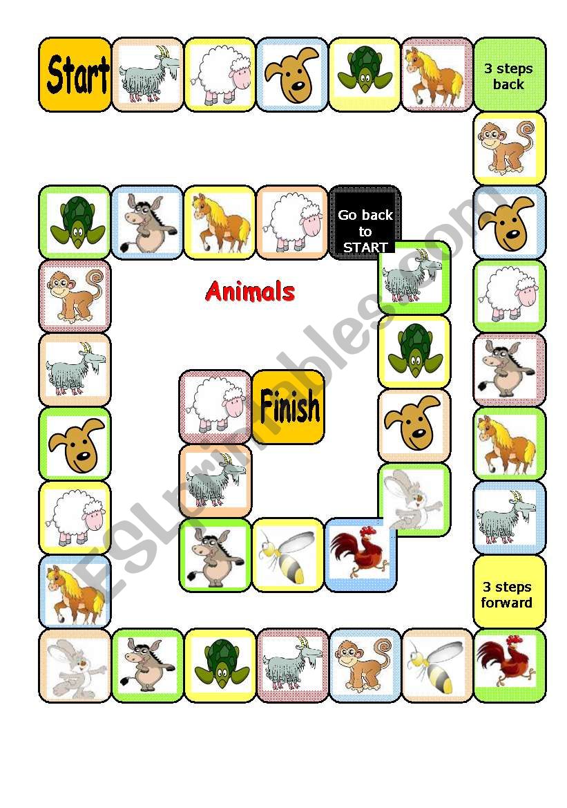 Animals. Board game worksheet