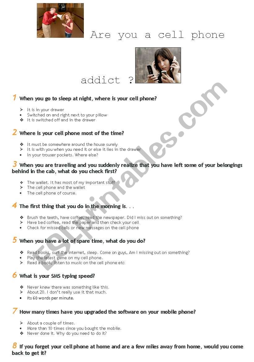 Are you a cell phone addict ? worksheet