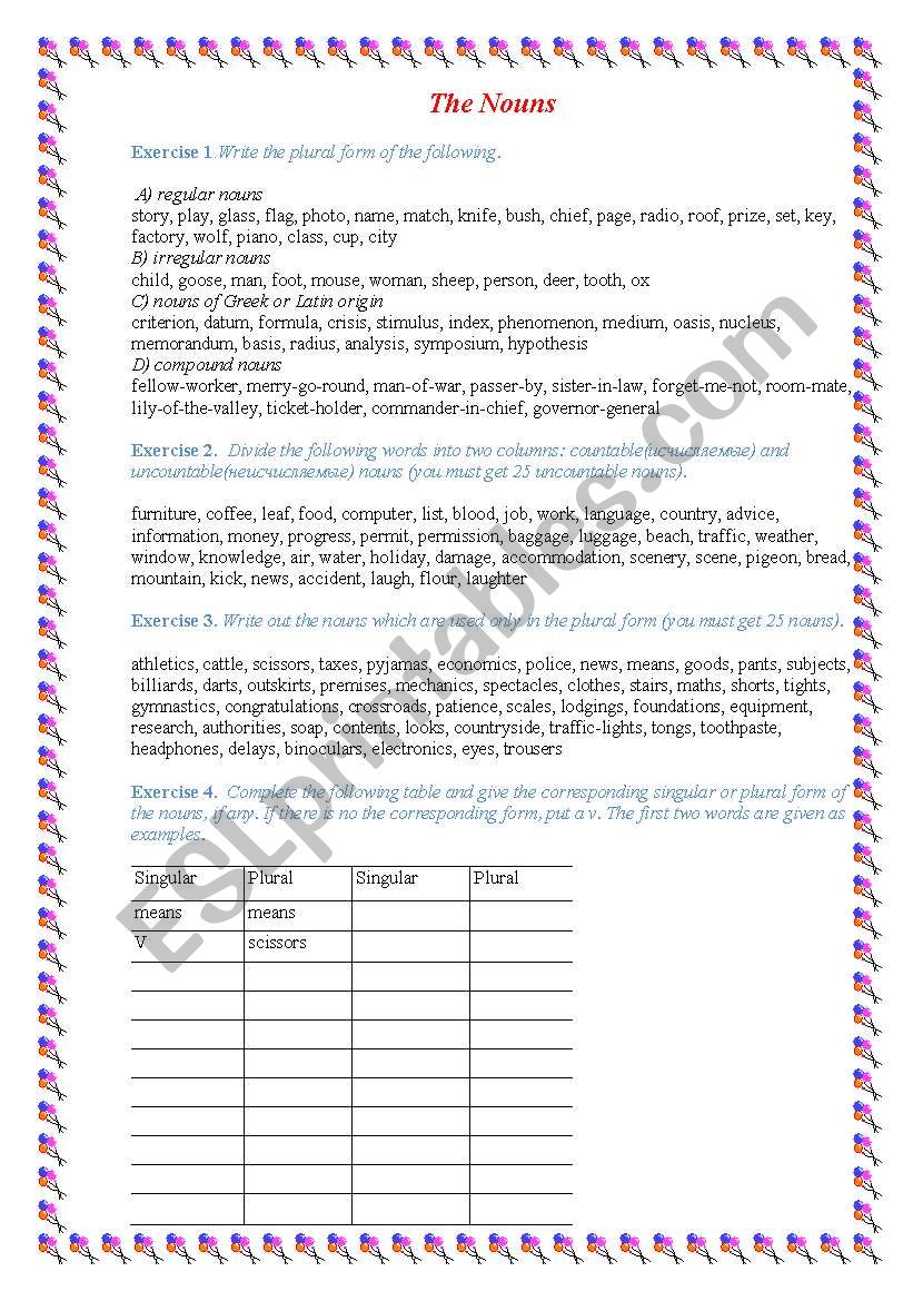 nouns worksheet