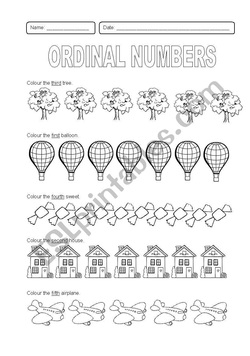 ORDINAL NUMBERS worksheet