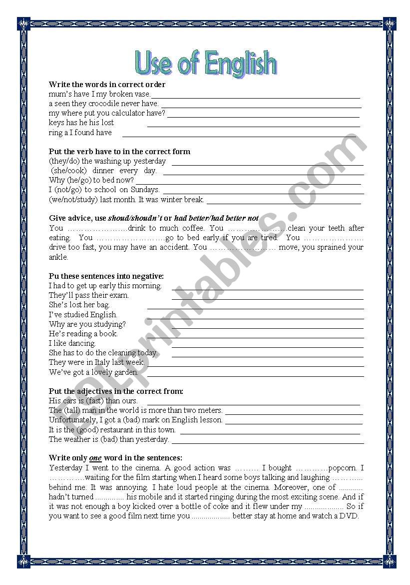 Use of English worksheet