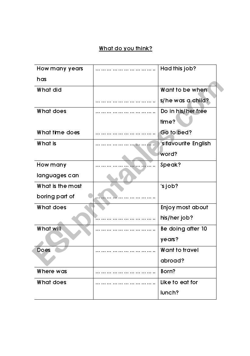 Business Ice Breaker worksheet