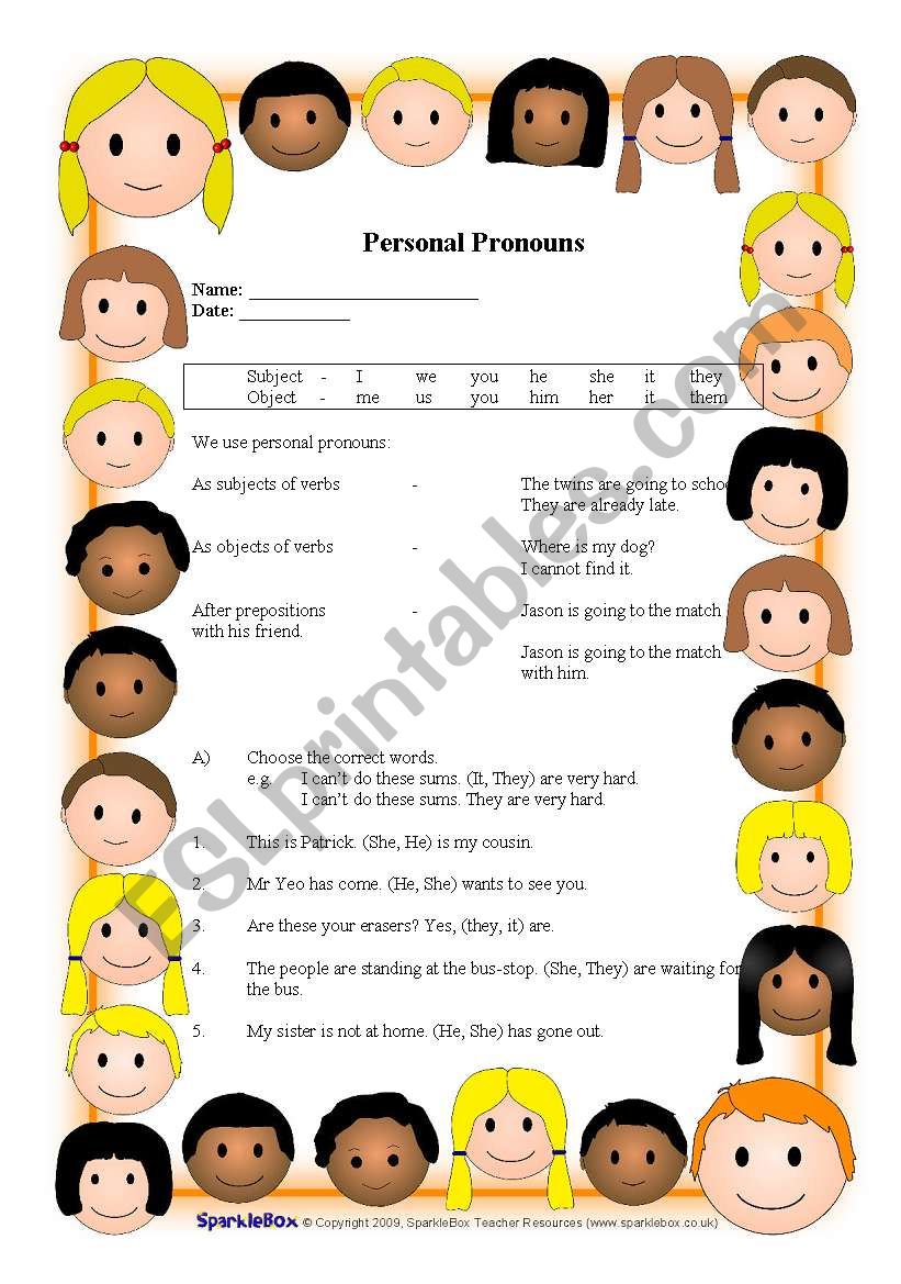 Personal Pronouns worksheet