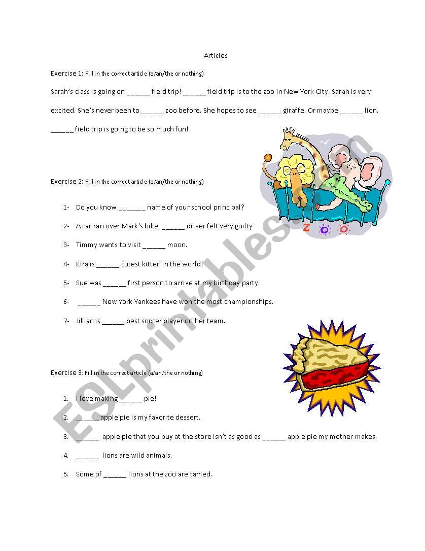 Articles worksheet  worksheet