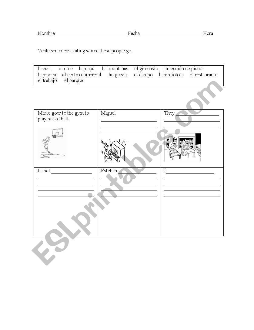 Places  worksheet