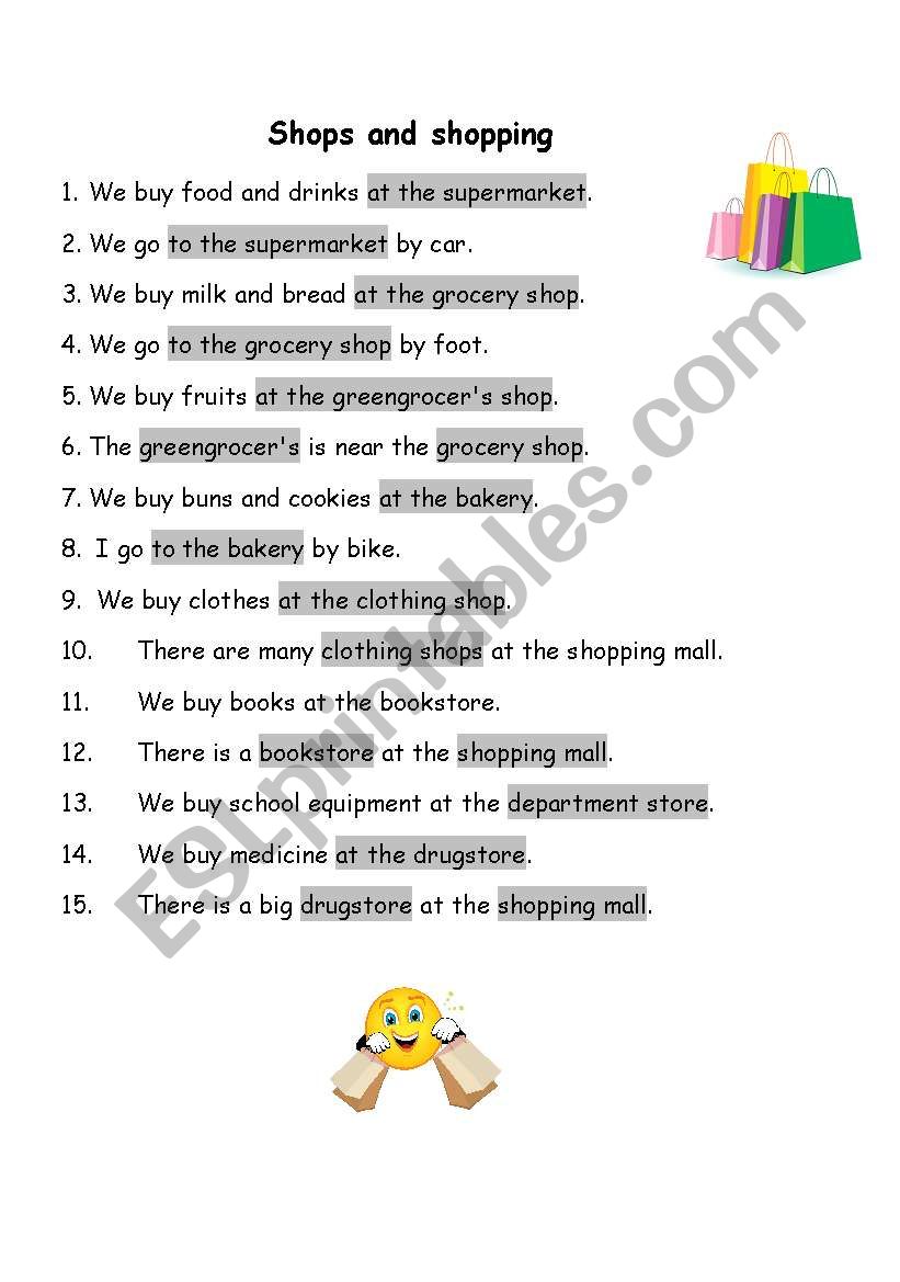 Shops and shopping worksheet