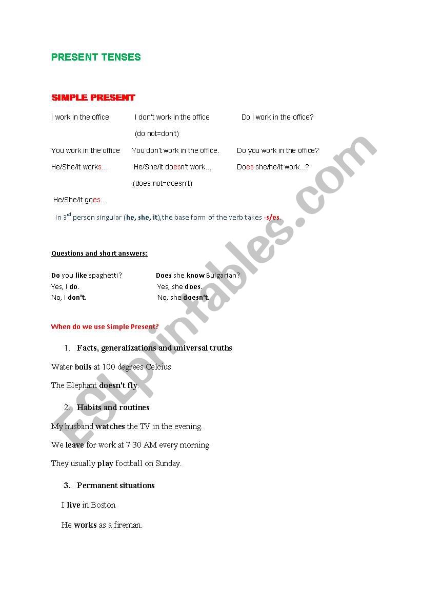 ENGLISH TENSES worksheet