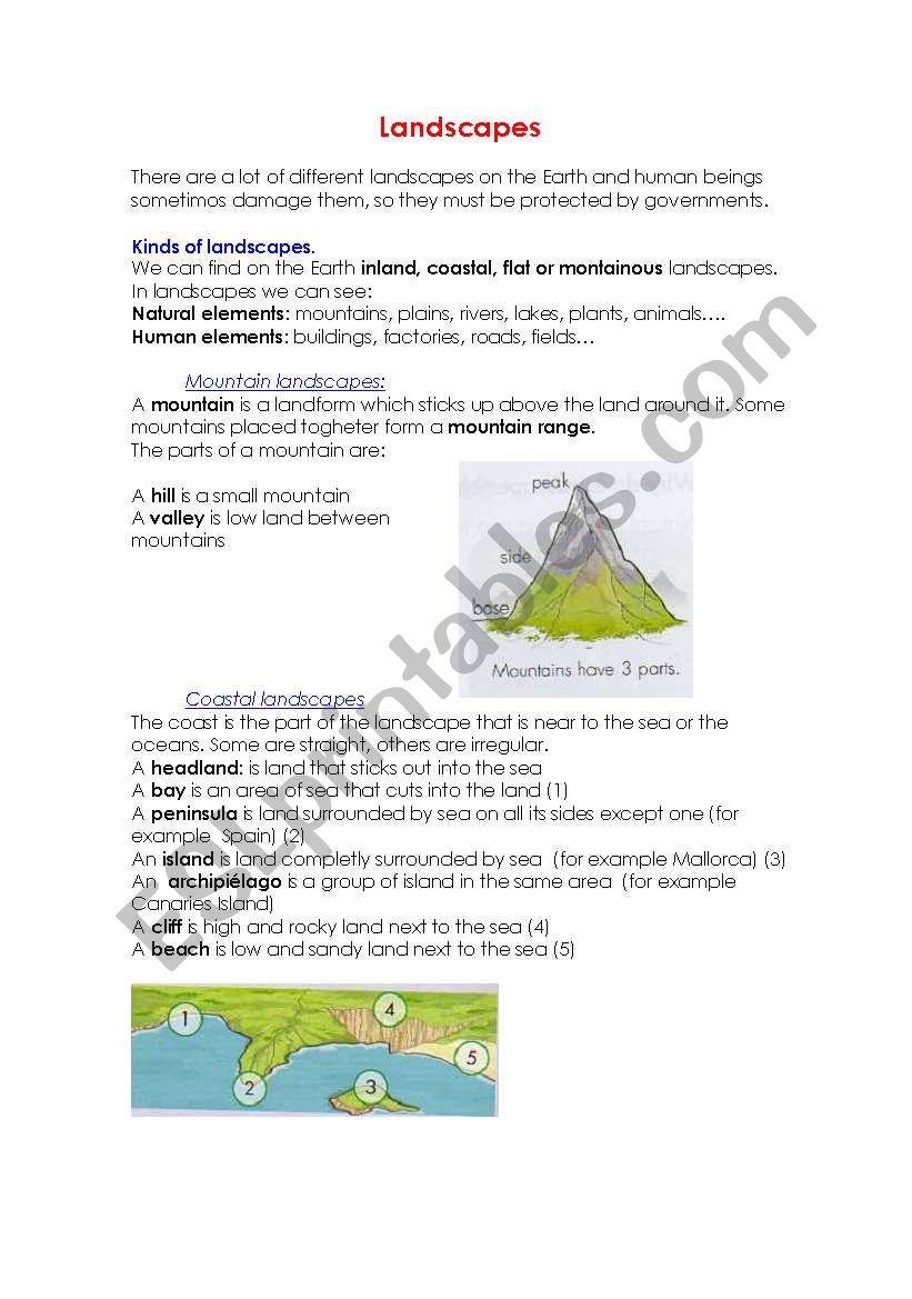 landscapes worksheet