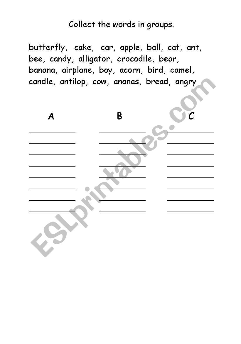 collecting words worksheet