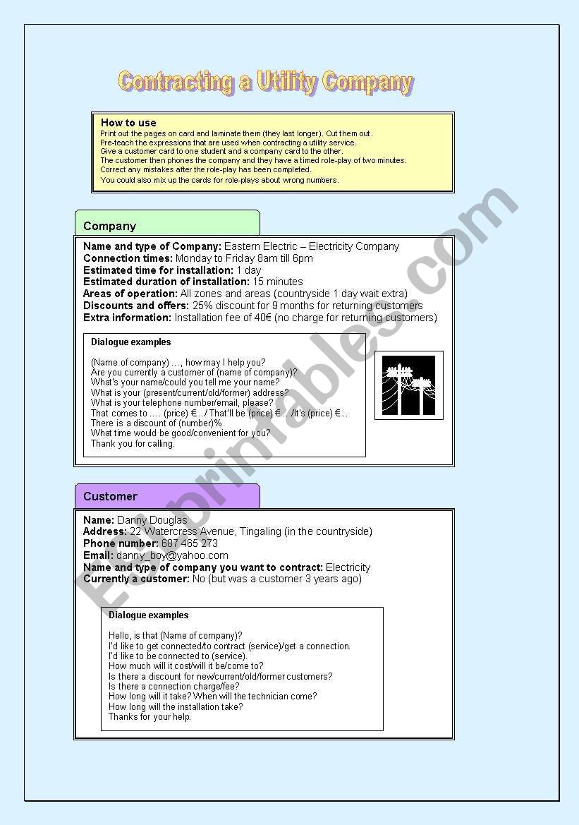 Contracting a Utility Company Role-Play