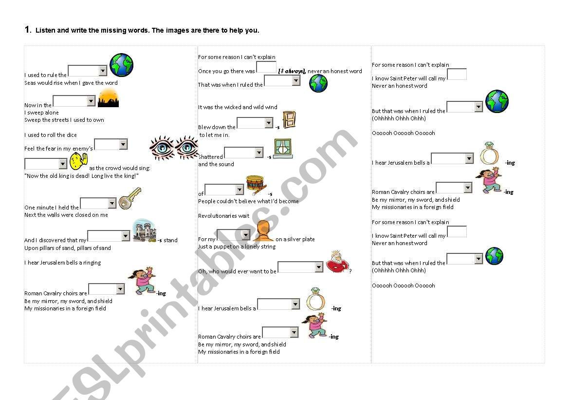 viva la vida- music worksheet