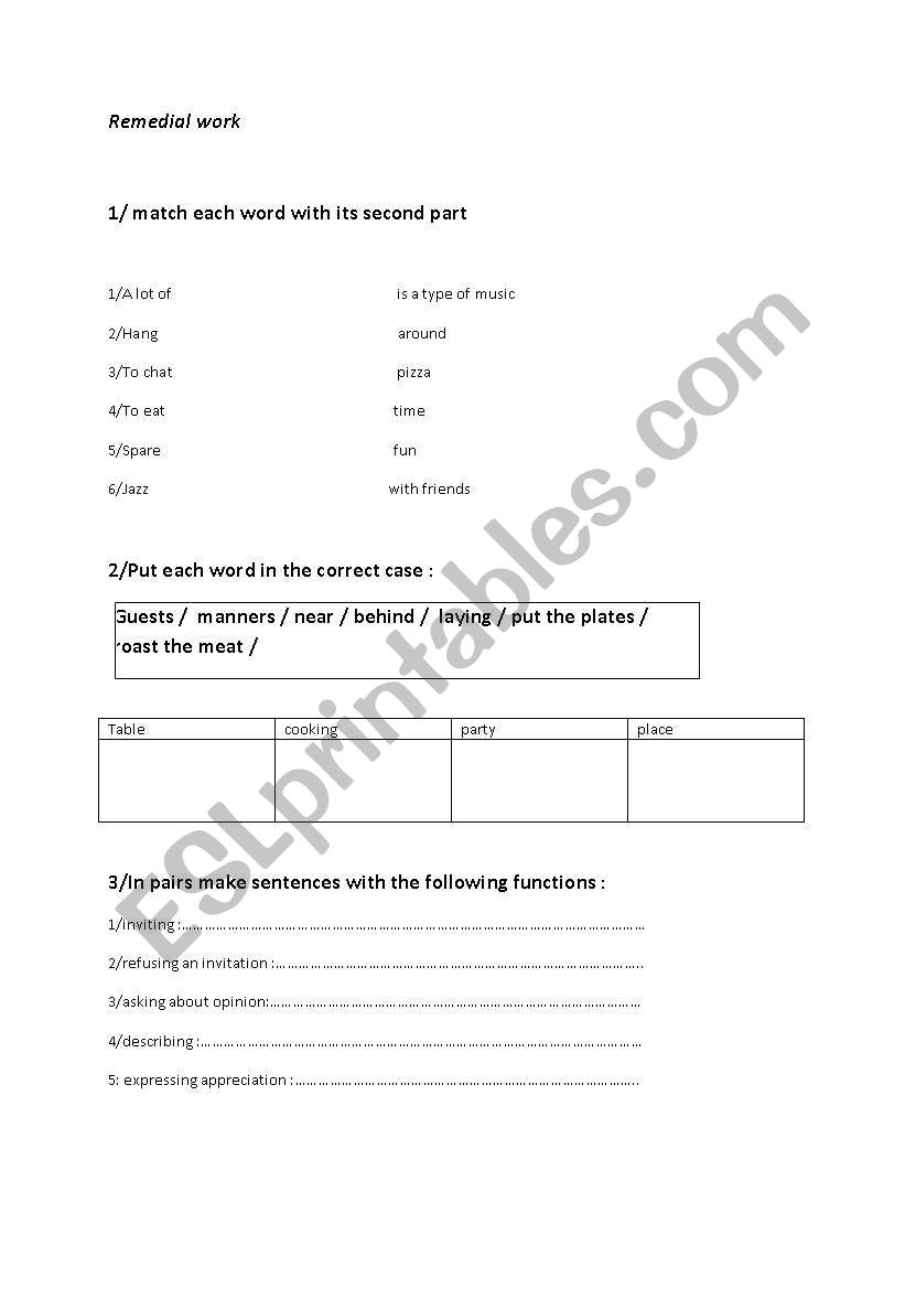Remedial work : 8th form worksheet
