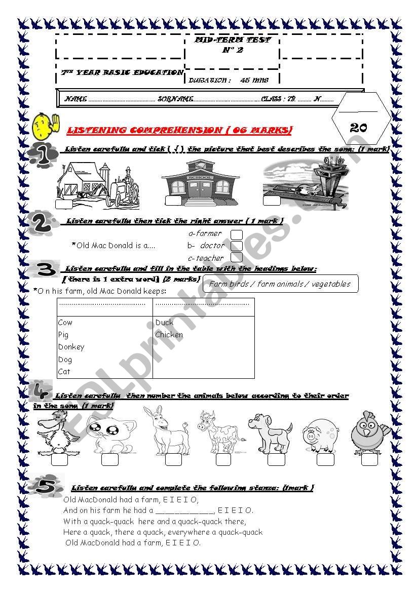 7mid term exam n 2 ( listening comprehension)