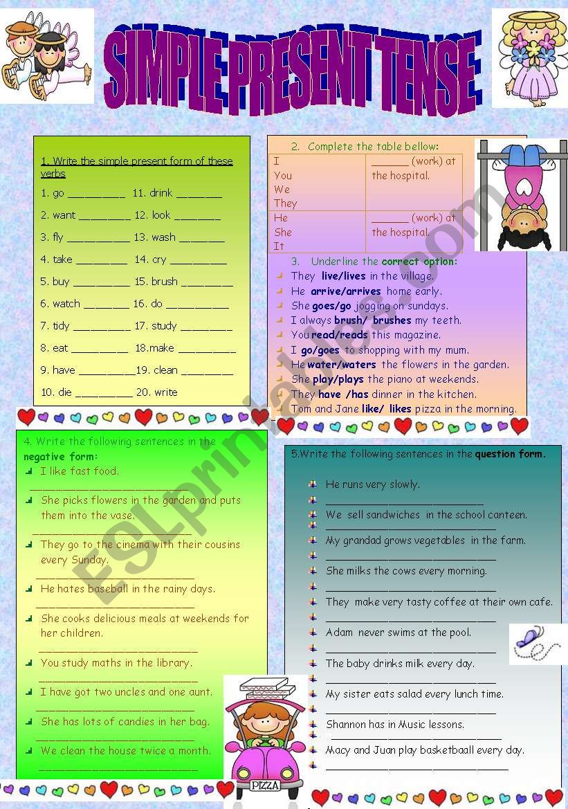  present simple tense review worksheet