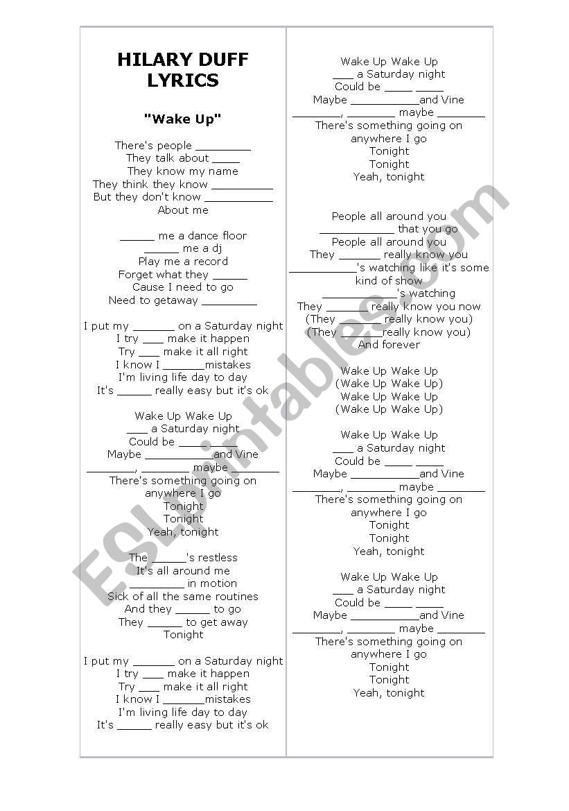 Wake up - Hilary Duff worksheet