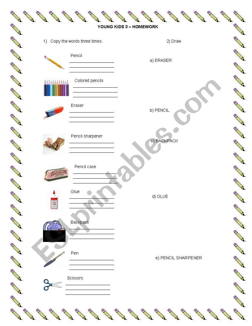 school objects worksheet