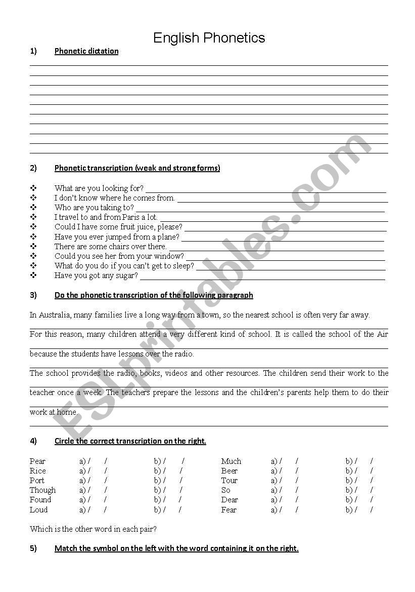 english phonetics worksheet