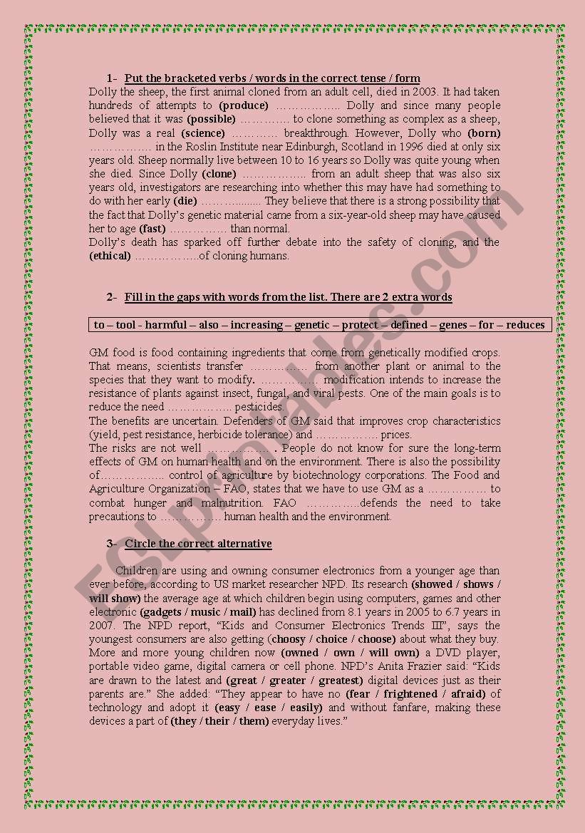 Science and Technology worksheet