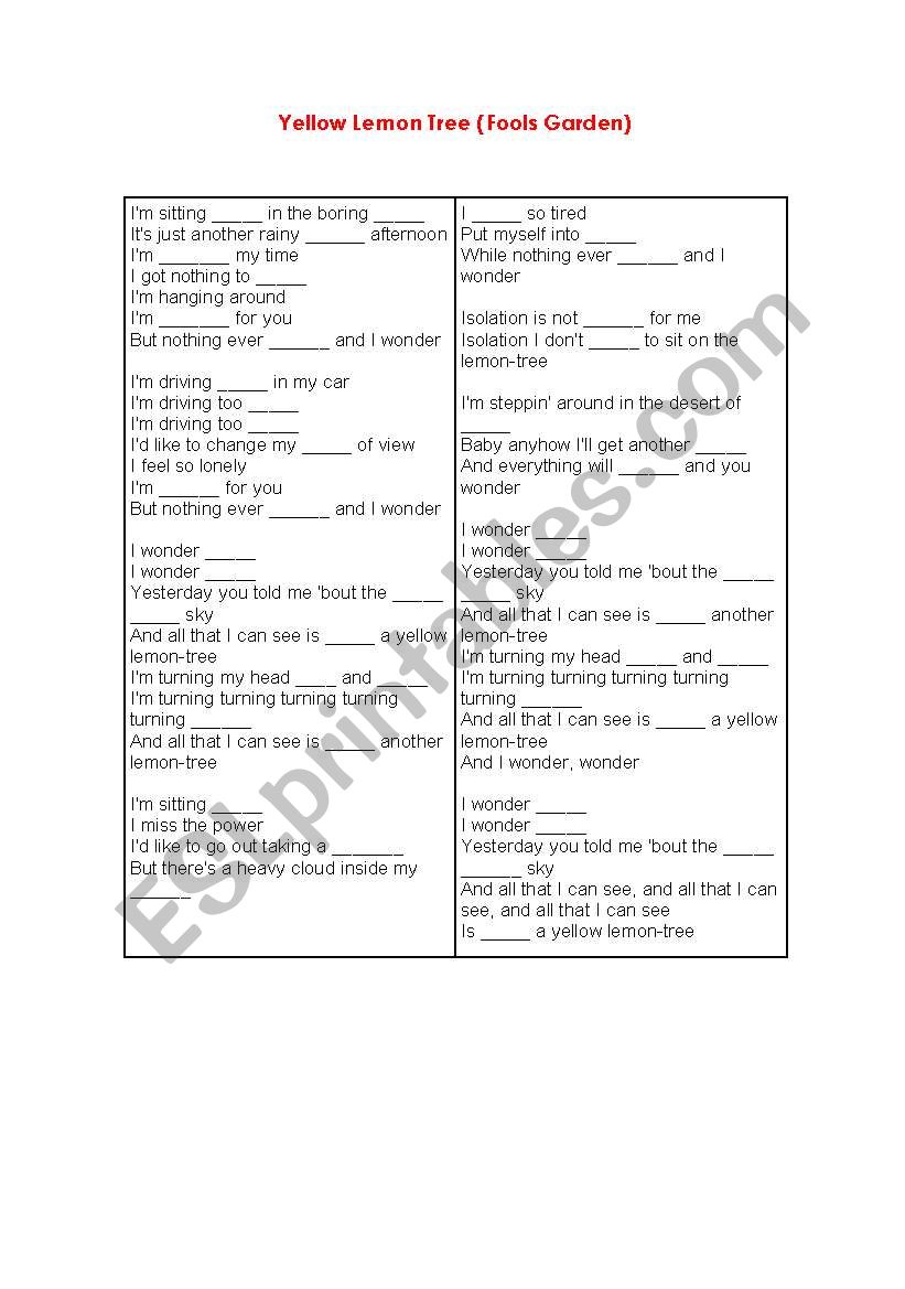 Yellow Lemon Tree worksheet