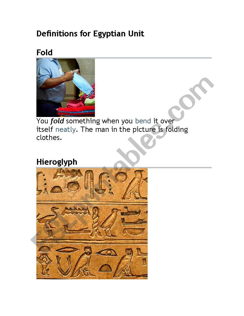 Vocabulary Words for Unit on EGYPT...includes pictures
