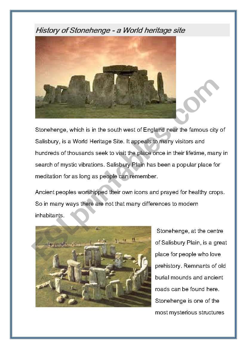 History of Stonehenge  worksheet