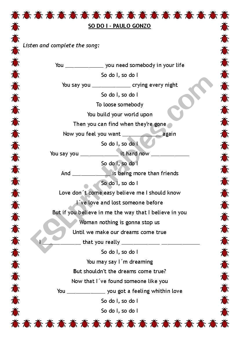 Music So do I - Paulo Gonzo worksheet