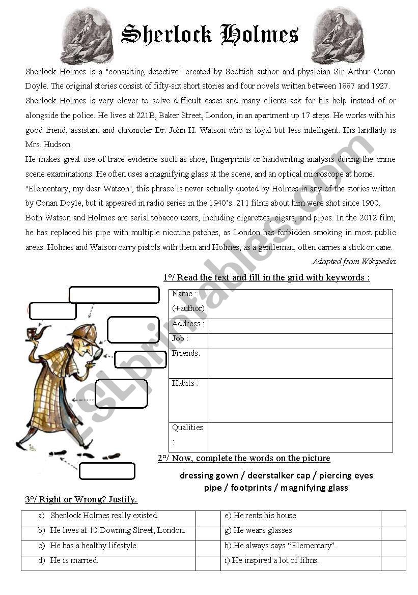 Sherlock Holmes biography worksheet