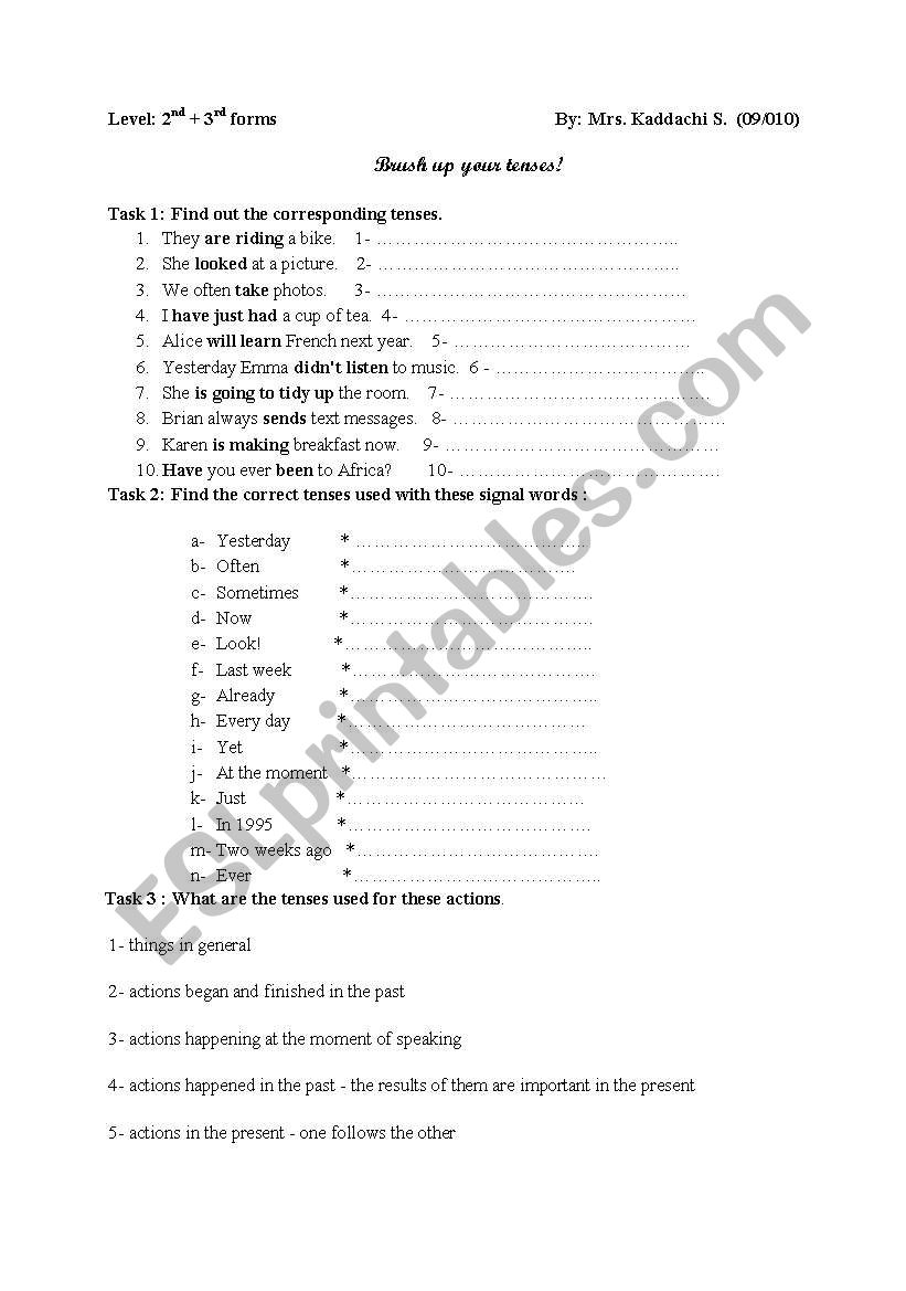 tenses in english  worksheet