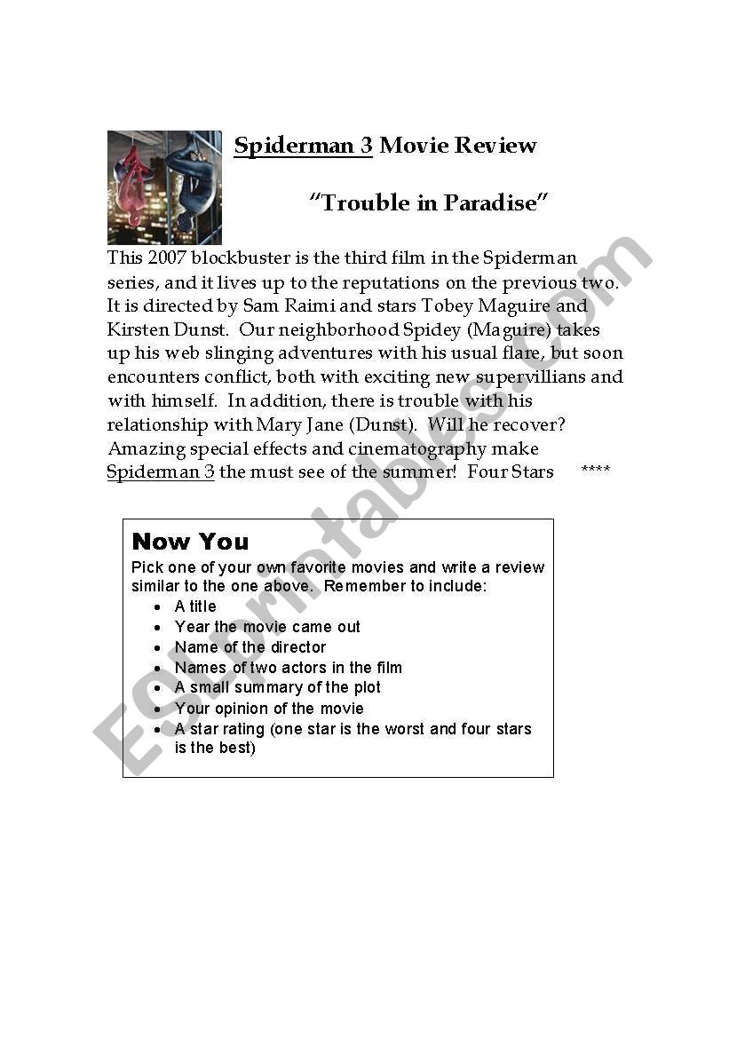 Write a Movie Review - ESL worksheet by lumagoo28