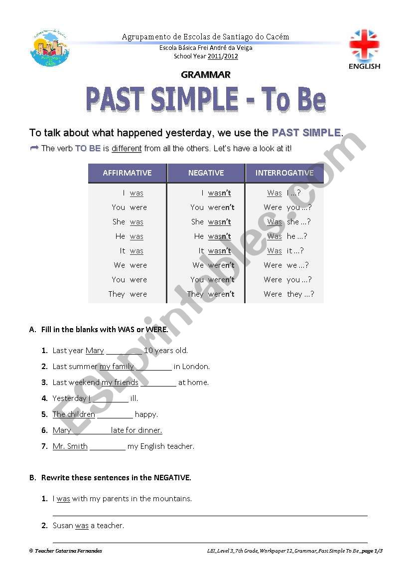 Past Simple TO BE worksheet
