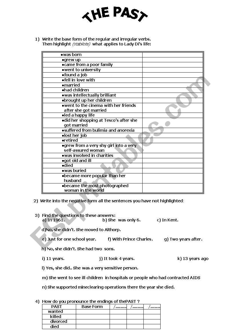 Lady Diana ( exercices ) worksheet