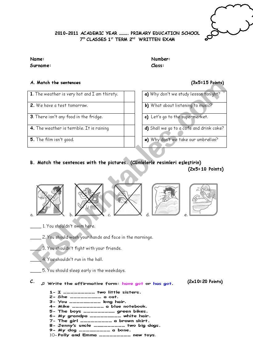 first term second written exam grade 7