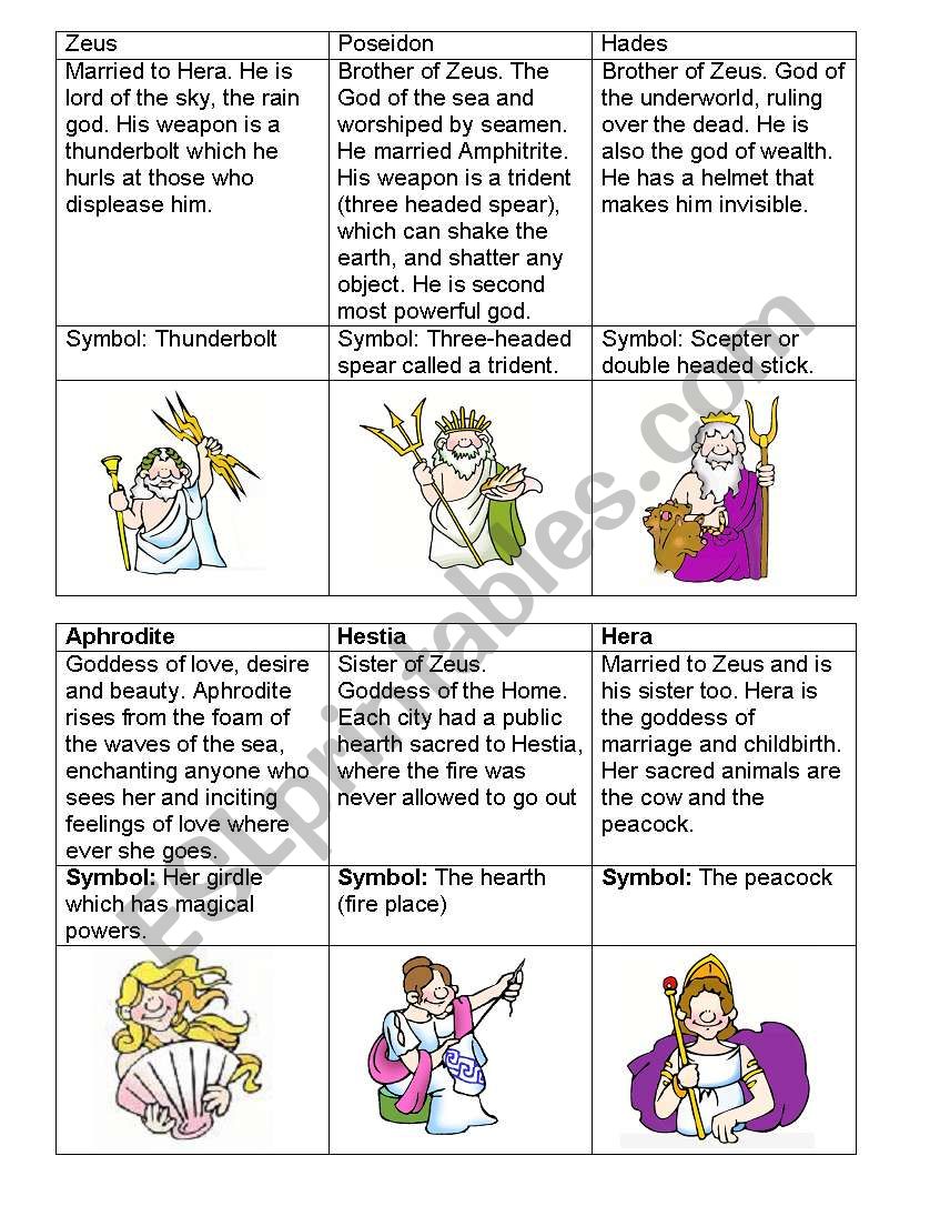 Greek Gods ESL worksheet by ALICEVDODSON