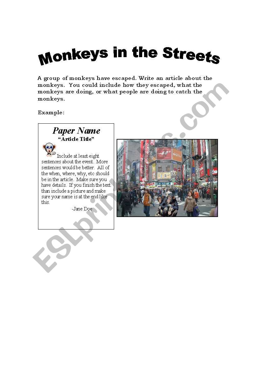 Monkeys in the Streets worksheet