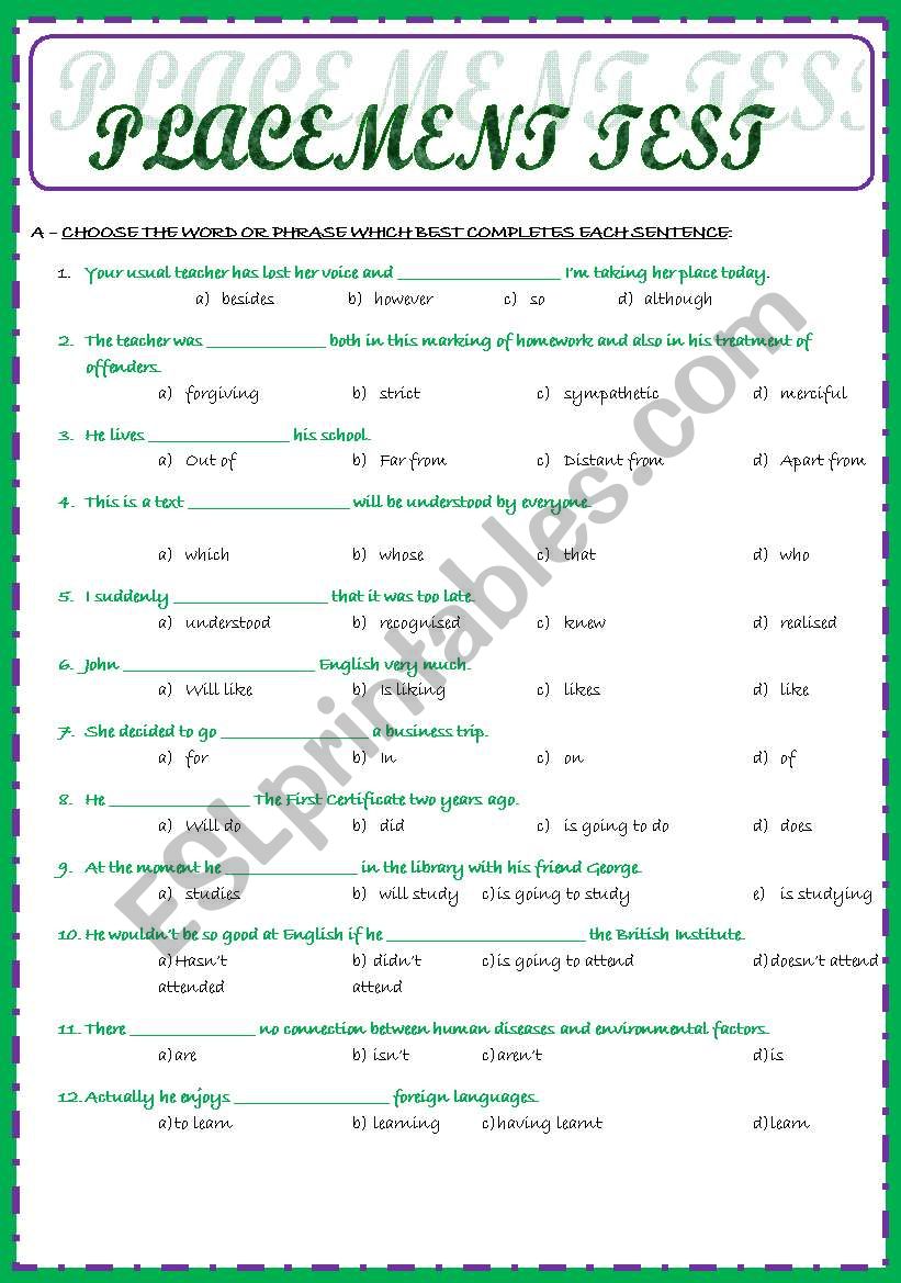 PLACEMENT TEST worksheet