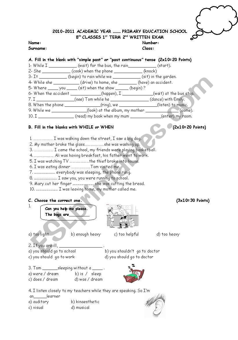 first term second written exam grade 8