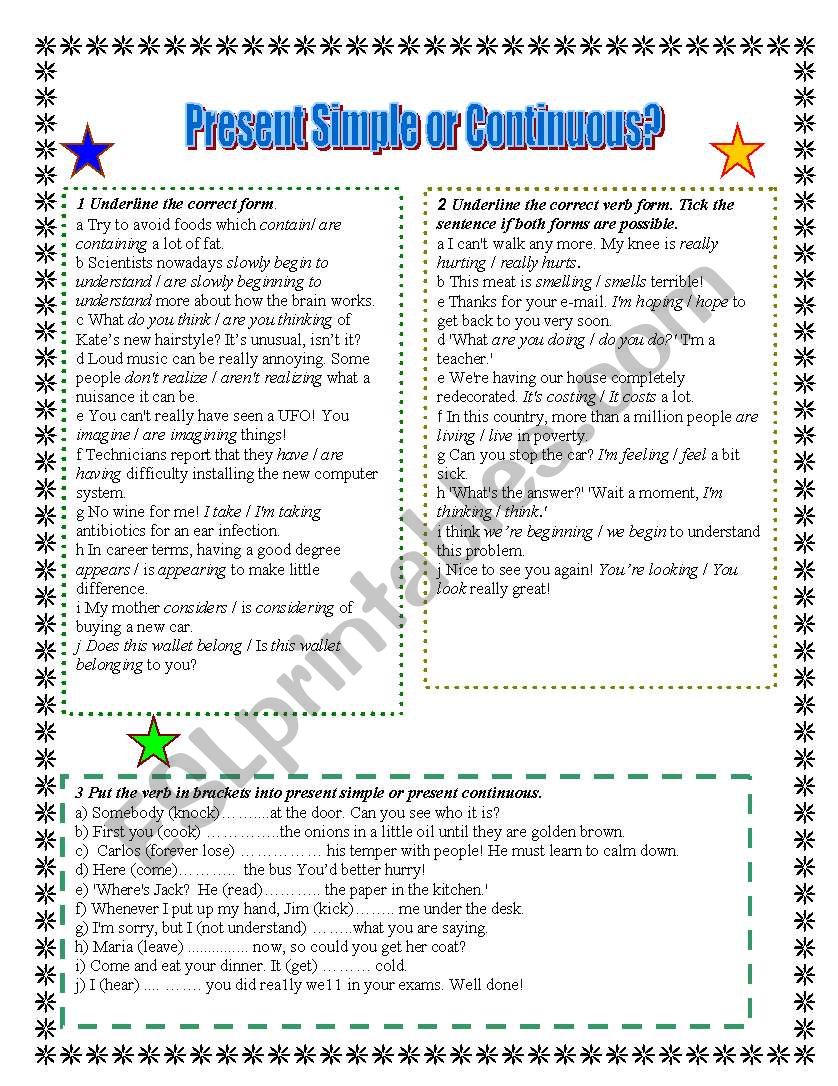 Present Simple or Continuous worksheet