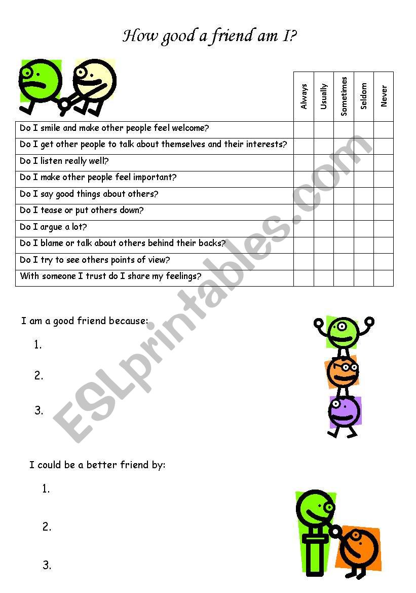 How good a friend am I? worksheet