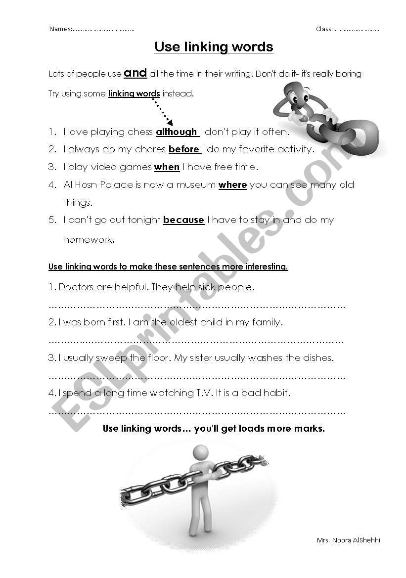 linking word worksheet