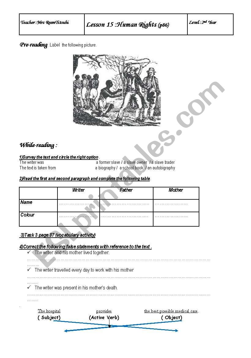 lesson15 HUMAN RIGHTS SECOND YEAR TUNISIAN PUPILS(page one)