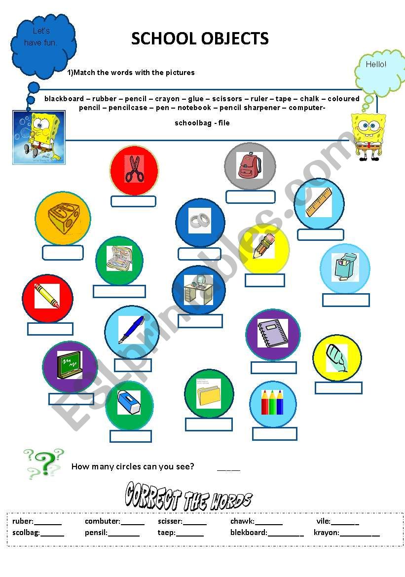 School Objects worksheet